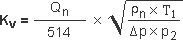Kv = Qn/514 *√((ρn*T1)/(Δp*p2))